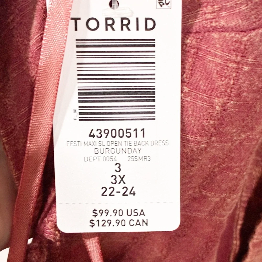 Torrid Plus Size Faded Red Festi Tie-Back Maxi Dress Size 3X NEW - Picture 5 of 6